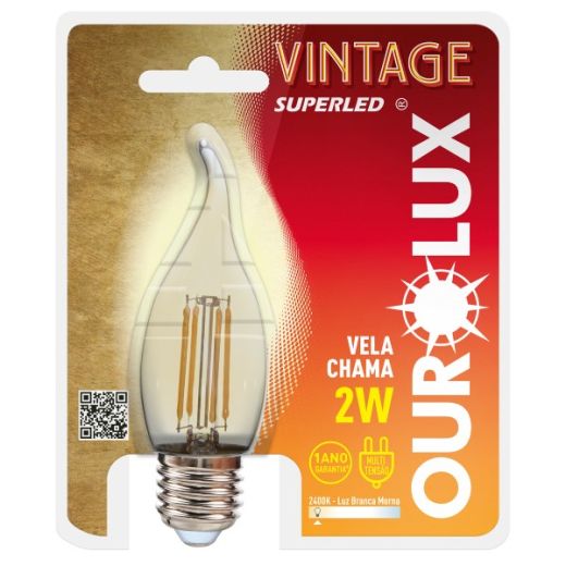 Lâmpada Vintage SUPERLED Vela Chama E27 2W Bivolt 2400K OUROLUX