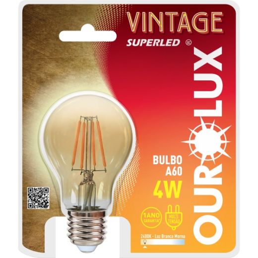 Lampada Vintage Led Bulbo A60 4w Bivolt 2400k Ourolux
