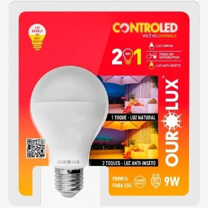 Lâmpada LED Bulbo Inteligente 2em1 E27 9W Bivolt Anti-Inseto 6500K Ourolux