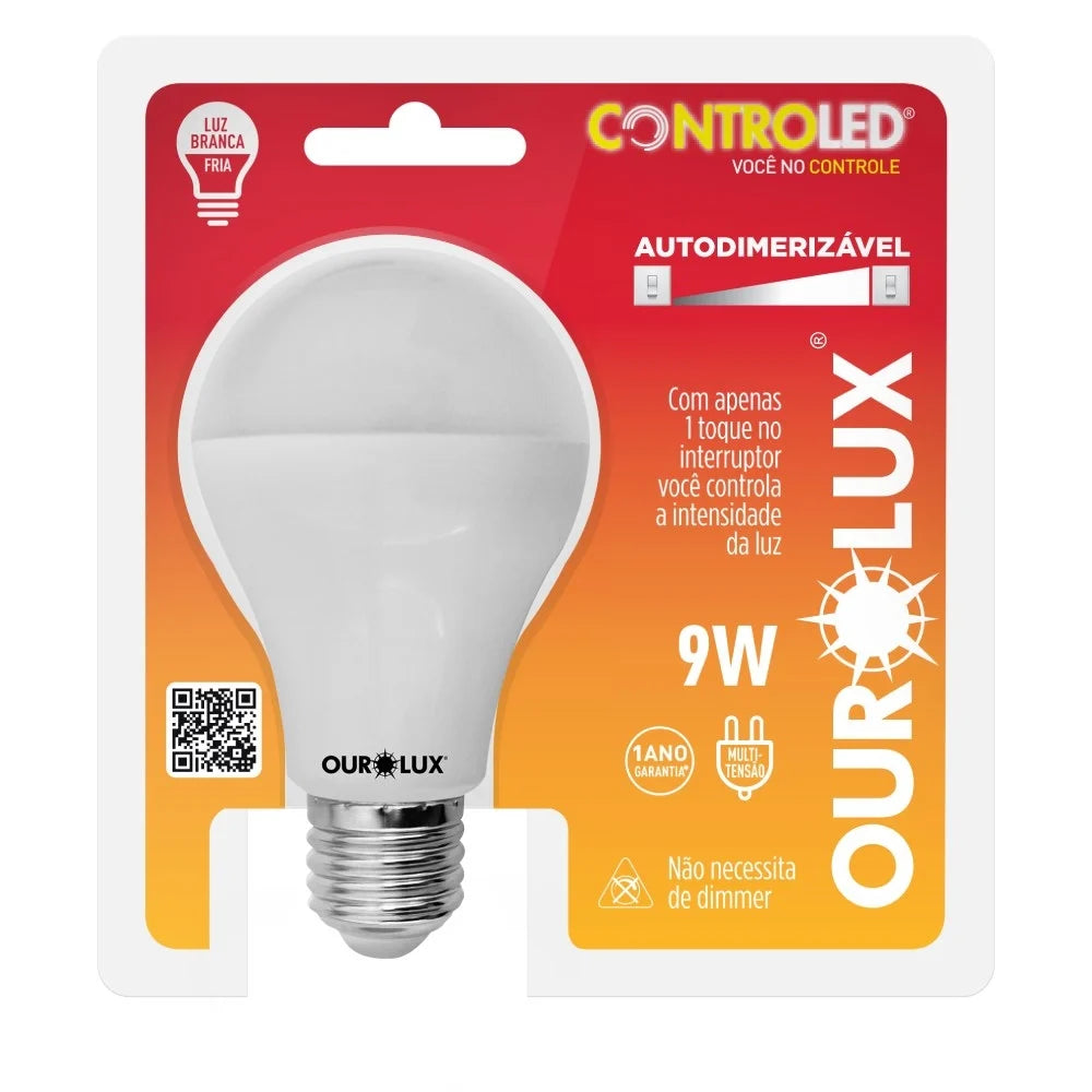 Lâmpada LED Bulbo Inteligente 9W Bivolt Luz Branca 6500K E27 Auto Dimerizável Ourolux