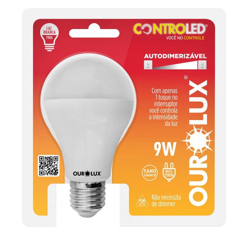 Lâmpada LED Bulbo Inteligente 9W Bivolt Luz Branca 6500K E27 Auto Dimerizável Ourolux