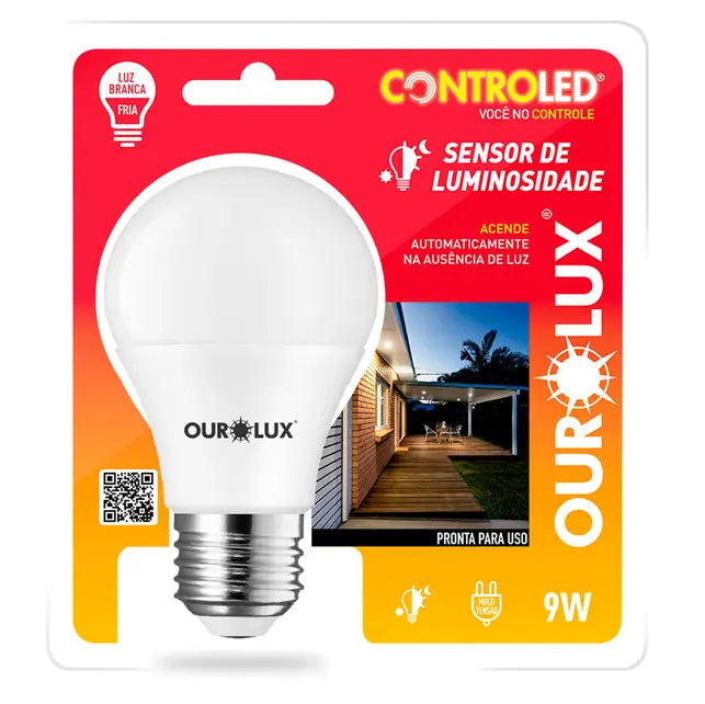 Lâmpada LED Bulbo A60 9W 6500K Sensor Luminosidade 20483 Ourolux