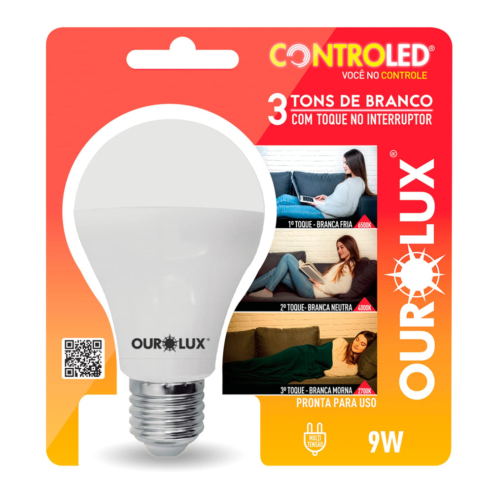 Ourolux Controled 3 Tons Branco 9W 6.5K+4K+2.7K, Ourolux