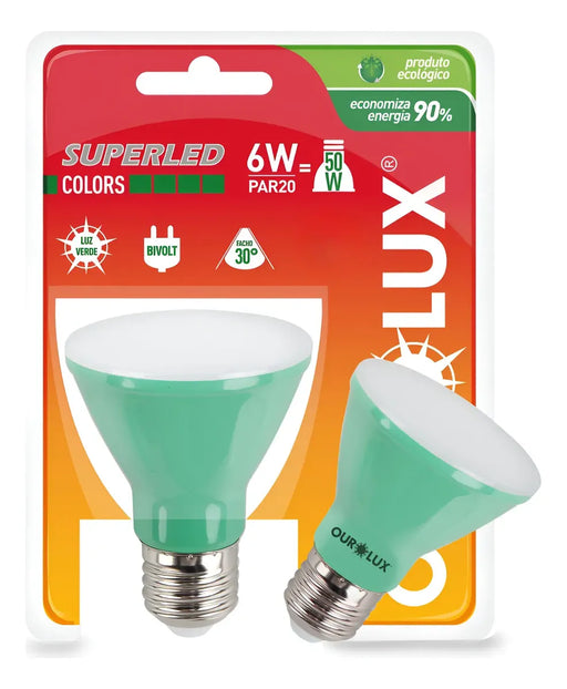 Lâmpada Led Par20 6w E27 Ourolux Luz Verde Bivolt