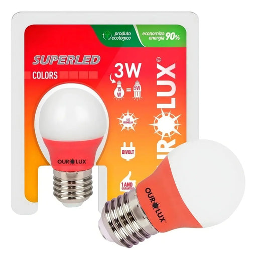 Lâmpada LED Bolinha Vermelha 3W Bivolt E27 Ourolux