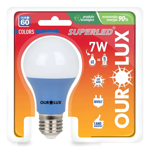 Lâmpada Led Bulbo 7w Bivolt Luz Azul E27 Ourolux