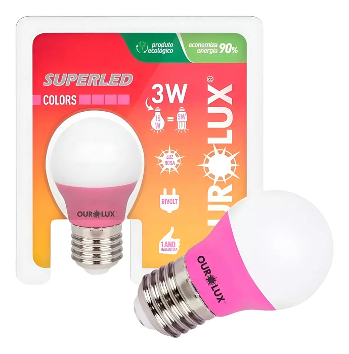 Lâmpada Super Led S30 Bolinha 3w Bivolt Colors E27 Rosa