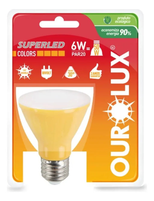 Lâmpada LED Ourolux PAR20 Dicroica Âmbar 6W E27 2700K
