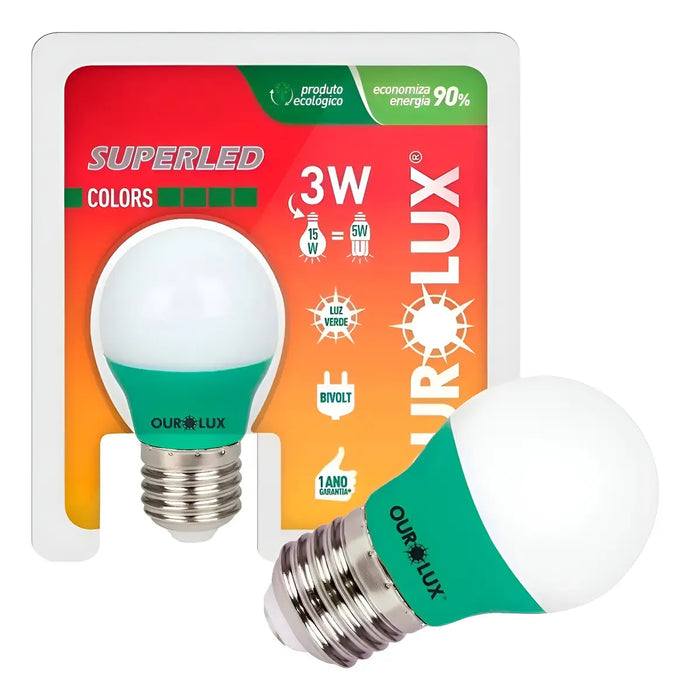Lâmpada Super Led S30 Bolinha 3w Bivolt Colors E27 Verde