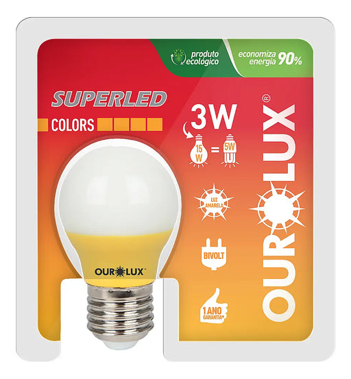 Lâmpada LED Ourolux Superled S30 3W Luz Amarela Bivolt E27 Bolinha