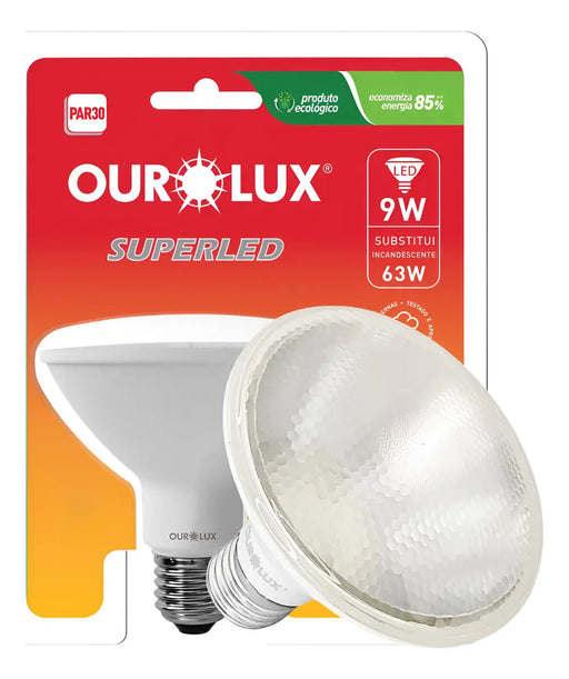 Lâmpada LED PAR30 9W Bivolt E27 6500K Branco Frio Ourolux IP65