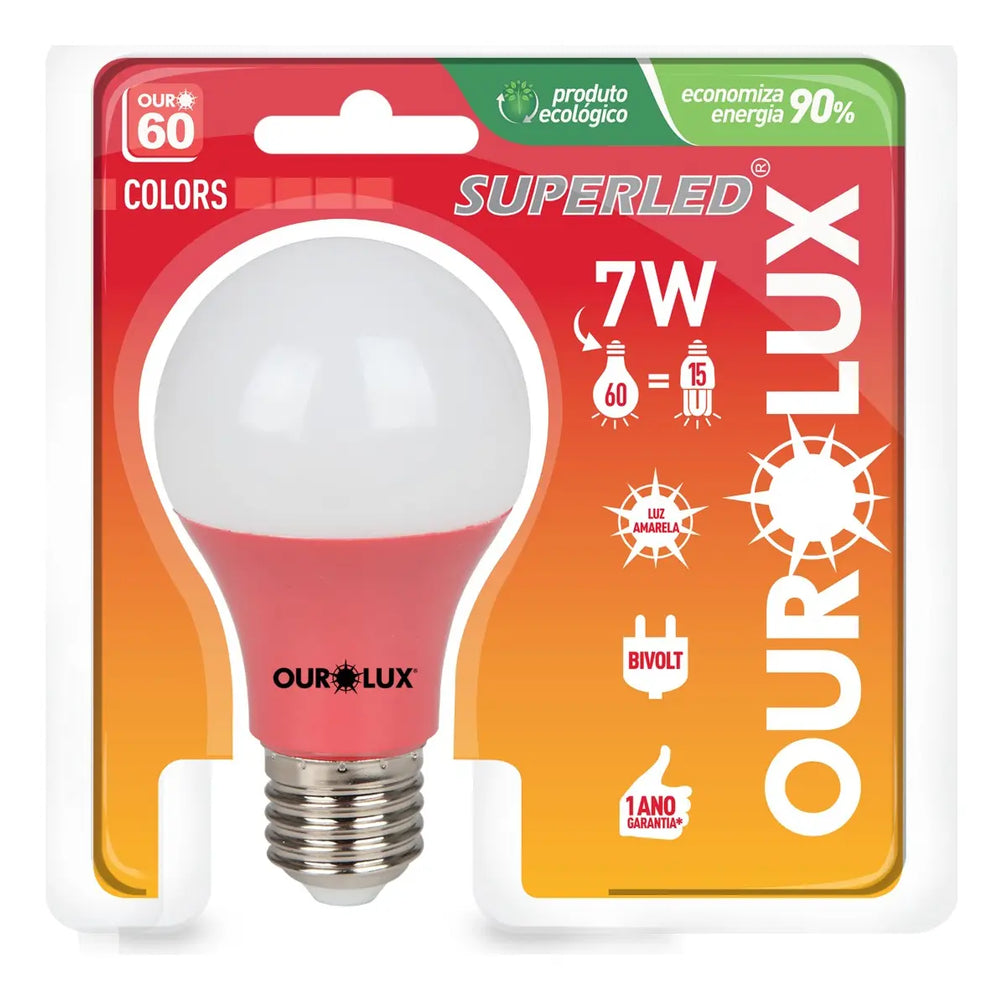 Lâmpada LED Vermelha 7W Ourolux Superled A60 Soquete E27